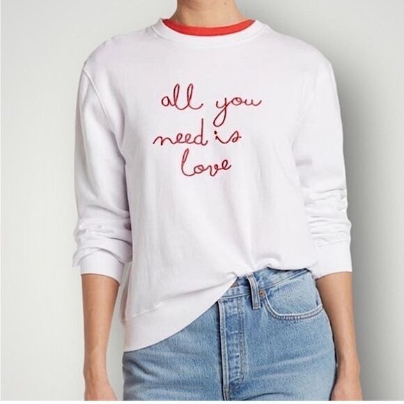 French Connection All You Need Is Love Valentines Crewneck Sweatshirt White NWT - Picture 1 of 8